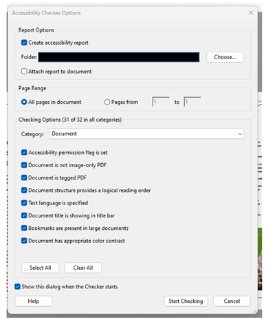 Screenshot of Adobe Acrobat Pro Accessibility Checker